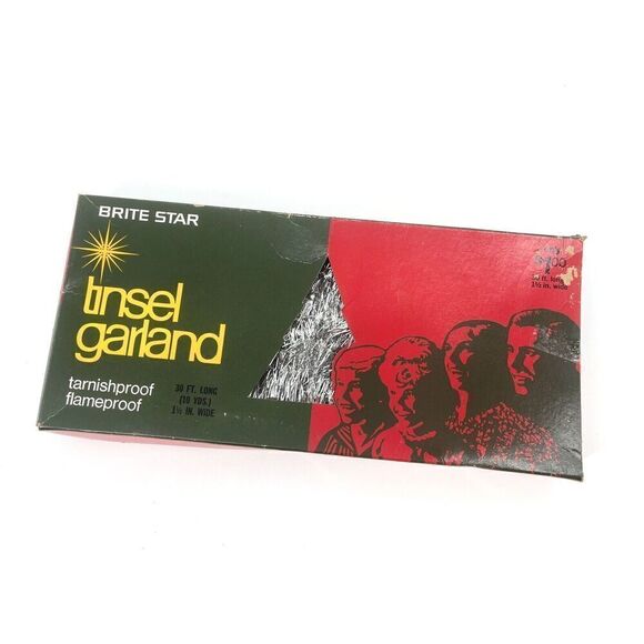 Vintage NOS Brite Star Silver Tinsel Garland 30’ By 1.5” New In Original Box - Picture 3 of 4